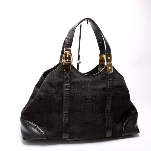 145769 Horsebit Canvas/Leather Shoulder Bag Black